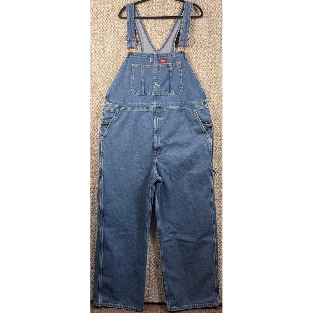 Dickies Denim Bib Overalls W42 L30 Blue Medium Wash Carpenter Workwear Utility